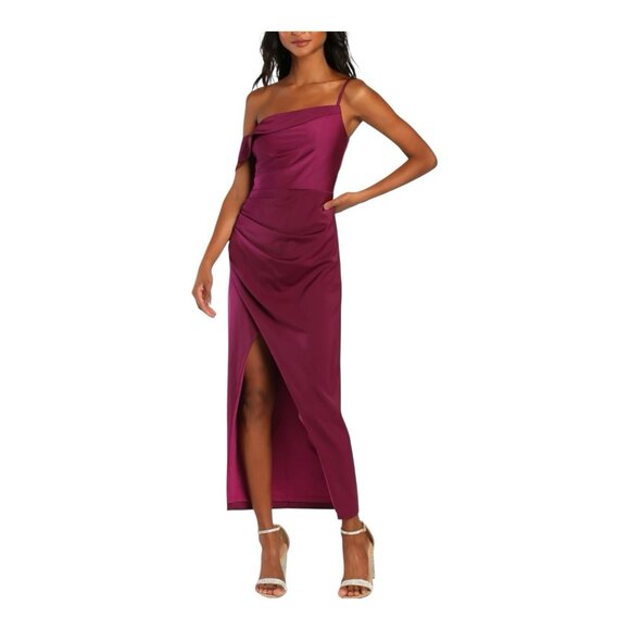 Lulus Showing Off A Little Magenta Asymmetrical Tulip Midi Dress XS Formal NWT - Picture 1 of 15